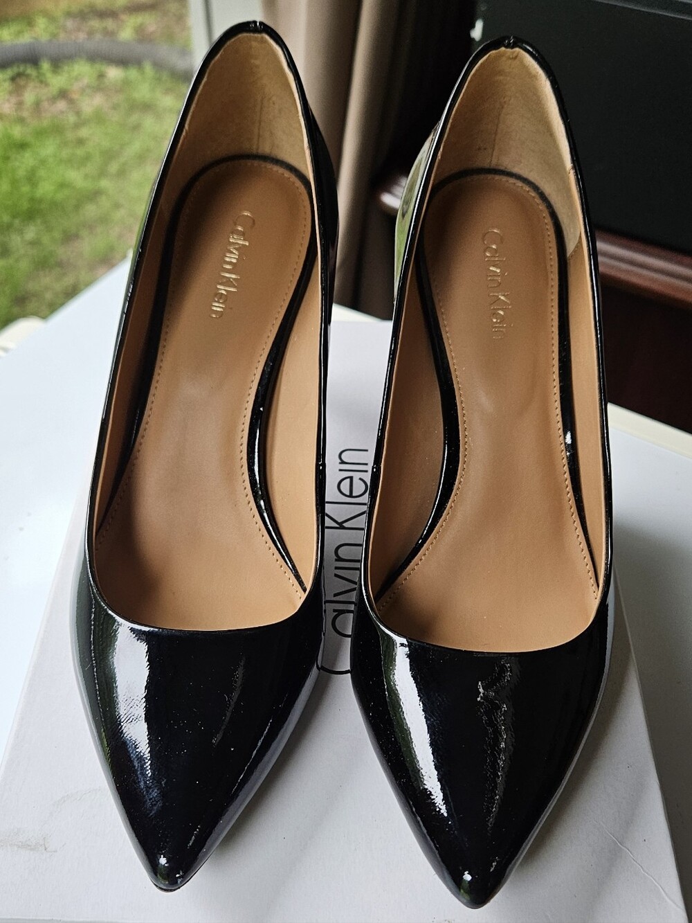 Calvin Klein Black Patent Pointed Toe Pumps